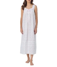 Eileen West Floral Print Sleeveless Sweetheart Neck Woven Lawn Ballet Nightgown