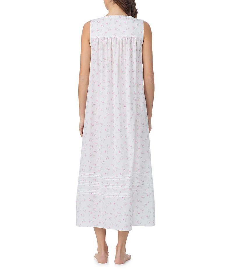 Eileen West Floral Print Sleeveless Sweetheart Neck Woven Lawn Ballet Nightgown