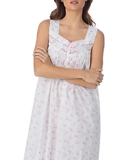 Eileen West Floral Print Sleeveless Sweetheart Neck Woven Lawn Ballet Nightgown