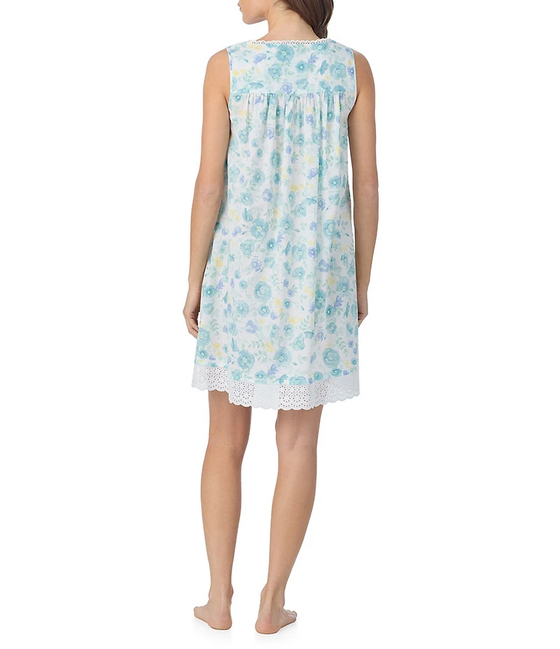 Eileen West Floral Print Sleeveless Sweetheart Neck Woven Short Chemise