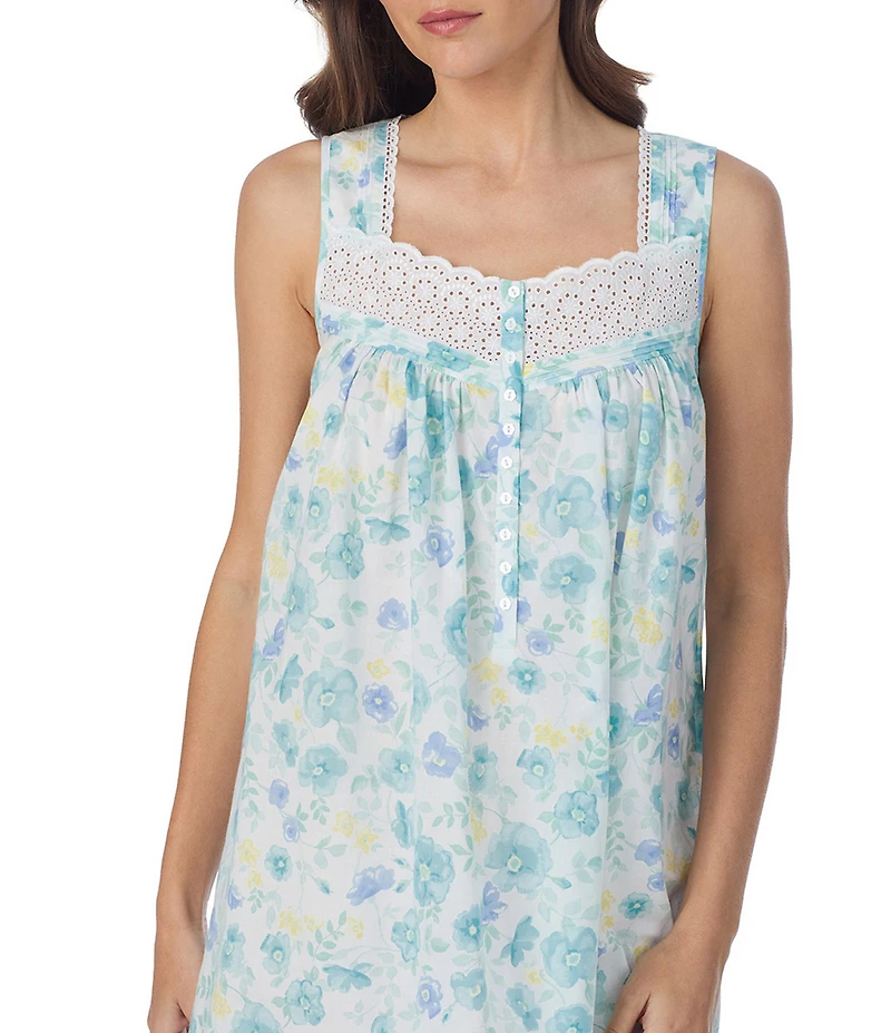 Eileen West Floral Print Sleeveless Sweetheart Neck Woven Short Chemise