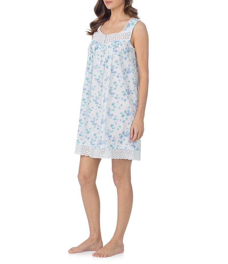 Eileen West Floral Print Sleeveless Sweetheart Neck Woven Short Chemise