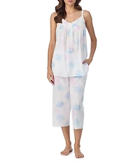 Eileen West Hydrangea Print Sleeveless Sweetheart Neck Woven Capri Pajama Set