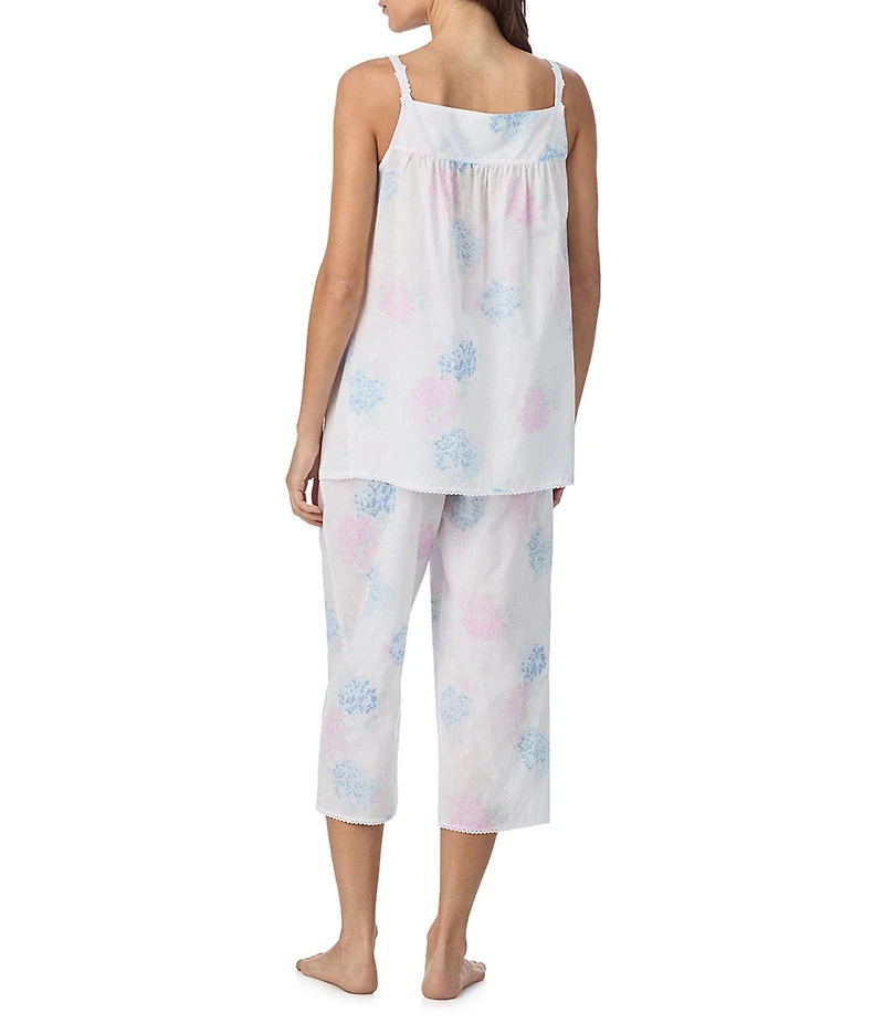 Eileen West Hydrangea Print Sleeveless Sweetheart Neck Woven Capri Pajama Set