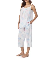 Eileen West Hydrangea Print Sleeveless Sweetheart Neck Woven Capri Pajama Set