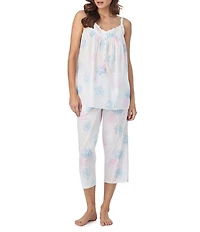 Eileen West Hydrangea Print Sleeveless Sweetheart Neck Woven Capri Pajama Set