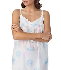 Eileen West Hydrangea Print Sleeveless Sweetheart Neck Woven Capri Pajama Set