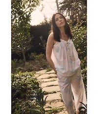 Eileen West Hydrangea Print Sleeveless Sweetheart Neck Woven Capri Pajama Set