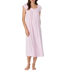 Eileen West Jersey Knit Cap Sleeve Sweetheart Neck Floral Print Long Nightgown