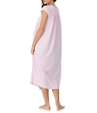 Eileen West Jersey Knit Cap Sleeve Sweetheart Neck Floral Print Long Nightgown