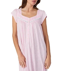 Eileen West Jersey Knit Cap Sleeve Sweetheart Neck Floral Print Long Nightgown