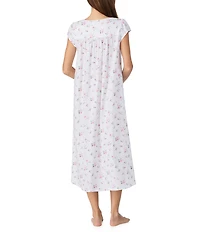 Eileen West Jersey Knit Cap Sleeve Sweetheart Neck Floral Print Long Nightgown