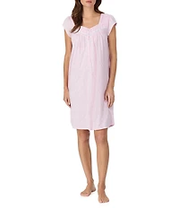 Eileen West Jersey Knit Cap Sleeve Sweetheart Neck Floral Print Short Nightgown