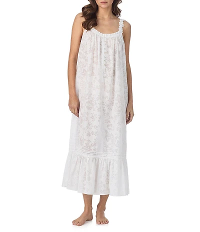 Eileen West Jocelyn Modern Floral Devore Sleeveless Scoop Neck Woven Ballet Nightgown