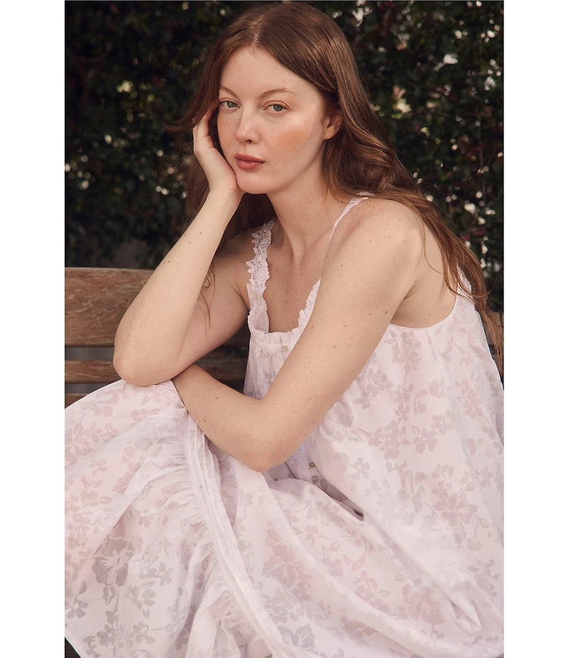 Eileen West Jocelyn Modern Floral Devore Sleeveless Scoop Neck Woven Ballet Nightgown