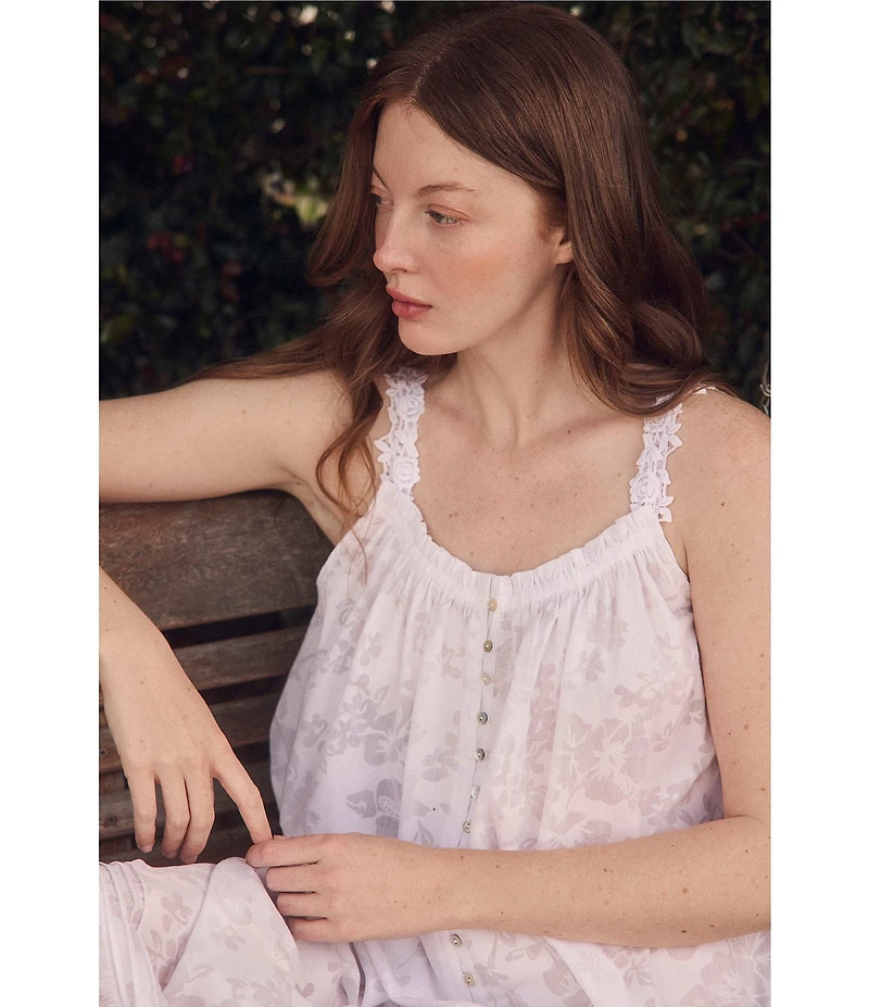 Eileen West Jocelyn Modern Floral Devore Sleeveless Scoop Neck Woven Ballet Nightgown