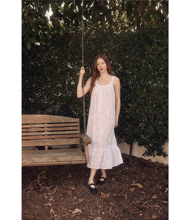 Eileen West Jocelyn Modern Floral Devore Sleeveless Scoop Neck Woven Ballet Nightgown