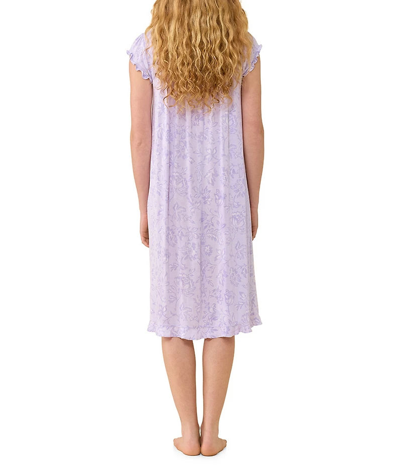 Eileen West Lavender Floral Print Cap Sleeve Sweetheart Neck Jersey Knit Waltz Nightgown