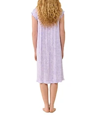Eileen West Lavender Floral Print Cap Sleeve Sweetheart Neck Jersey Knit Waltz Nightgown