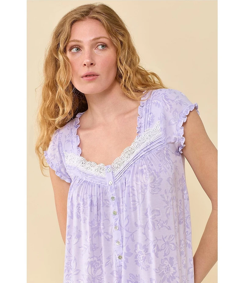 Eileen West Lavender Floral Print Cap Sleeve Sweetheart Neck Jersey Knit Waltz Nightgown