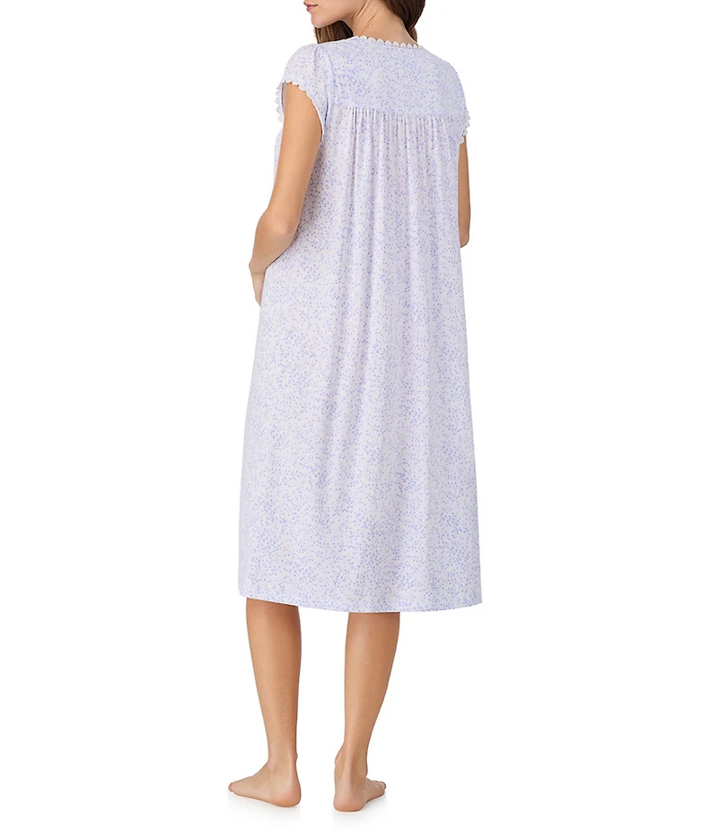 Eileen West Lavender Floral Print Cap Sleeve Sweetheart Neck Jersey Waltz Nightgown