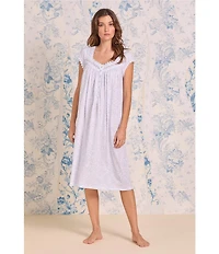 Eileen West Lavender Floral Print Cap Sleeve Sweetheart Neck Jersey Waltz Nightgown