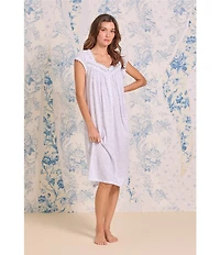 Eileen West Lavender Floral Print Cap Sleeve Sweetheart Neck Jersey Waltz Nightgown