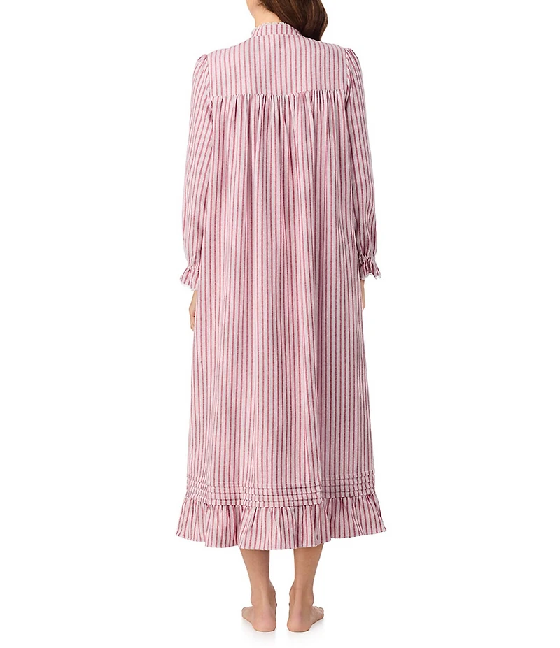 Eileen West Long Sleeve Brushed Cotton Flannel Highneck Striped Ballet Nightgown