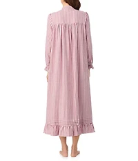 Eileen West Long Sleeve Brushed Cotton Flannel Highneck Striped Ballet Nightgown