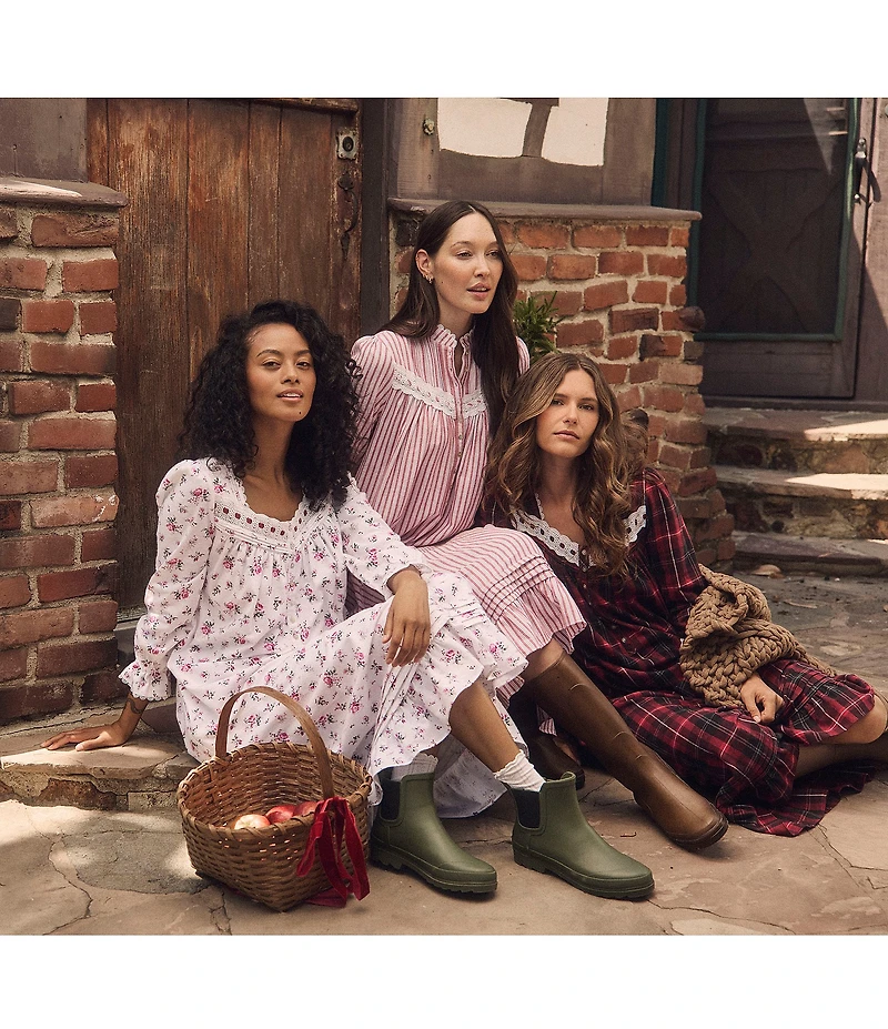 Eileen West Long Sleeve Brushed Cotton Flannel Highneck Striped Ballet Nightgown