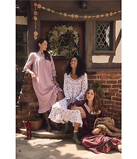 Eileen West Long Sleeve Brushed Cotton Flannel Highneck Striped Ballet Nightgown