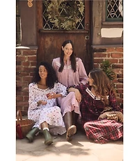 Eileen West Long Sleeve Brushed Cotton Flannel Highneck Striped Ballet Nightgown