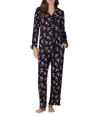 Eileen West Long Sleeve Notch Collar Floral Jersey Knit Long Pajama Set