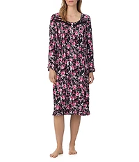 Eileen West Long Sleeve Sweetheart Neck Floral Print Waltz Knit Nightgown