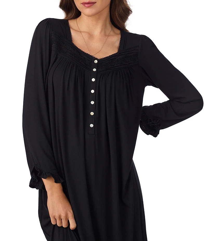 Eileen West Long Sleeve Sweetheart Neck Knit Waltz Nightgown