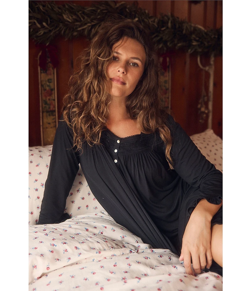 Eileen West Long Sleeve Sweetheart Neck Knit Waltz Nightgown