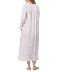 Eileen West Long Sleeve Scoop Neck Pointelle Knit Floral Print Ballet Nightgown
