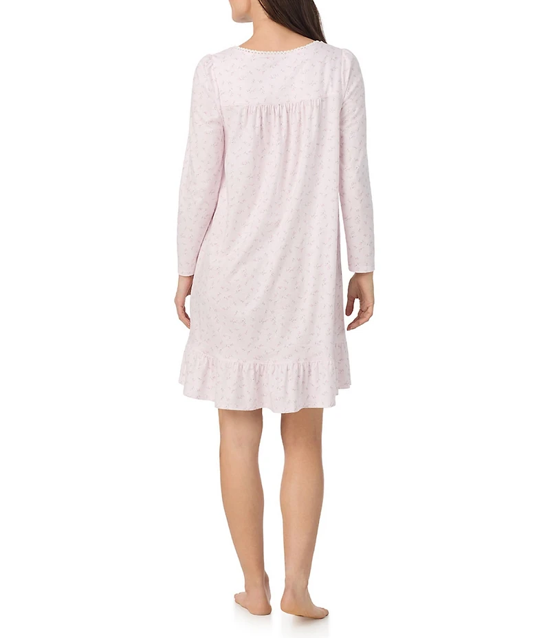 Eileen West Long Sleeve Sweetheart Neck Cotton Jersey Knit Ditsy Floral Short Nightgown