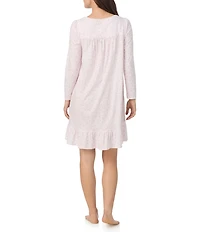 Eileen West Long Sleeve Sweetheart Neck Cotton Jersey Knit Ditsy Floral Short Nightgown