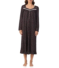 Eileen West Long Sleeve Sweetheart Neck Ditsy Floral Print Peached Jersey Knit Ballet Nightgown