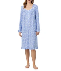 Eileen West Long Sleeve Sweetheart Neck Floral Print Jersey Knit Waltz Nightgown