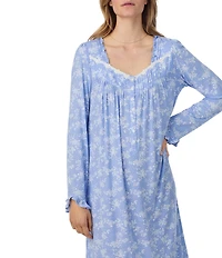 Eileen West Long Sleeve Sweetheart Neck Floral Print Jersey Knit Waltz Nightgown