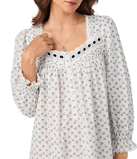 Eileen West Long Sleeve Sweetheart Neck Lace Mistletoe Print Woven Ballet Holiday Nightgown