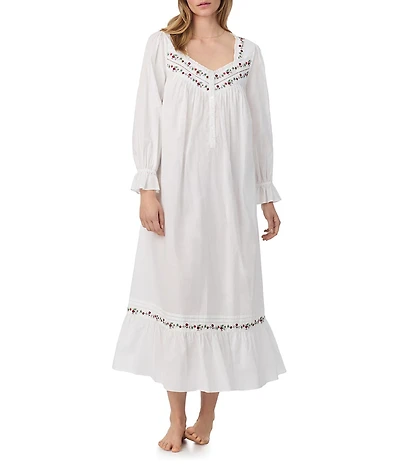 Eileen West Long Sleeve Sweetheart Neck Woven Cotton Ballet Nightgown
