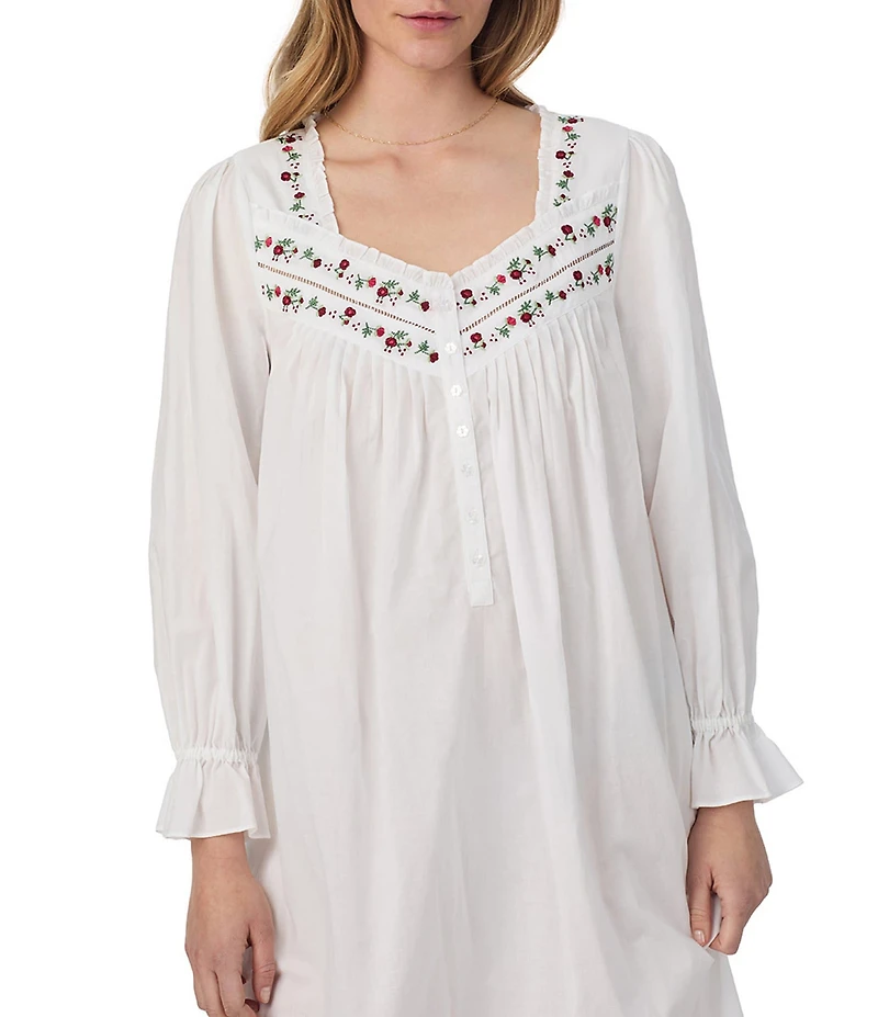 Eileen West Long Sleeve Sweetheart Neck Woven Cotton Ballet Nightgown