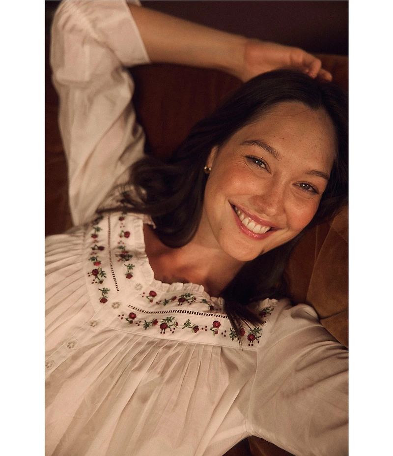 Eileen West Long Sleeve Sweetheart Neck Woven Cotton Ballet Nightgown