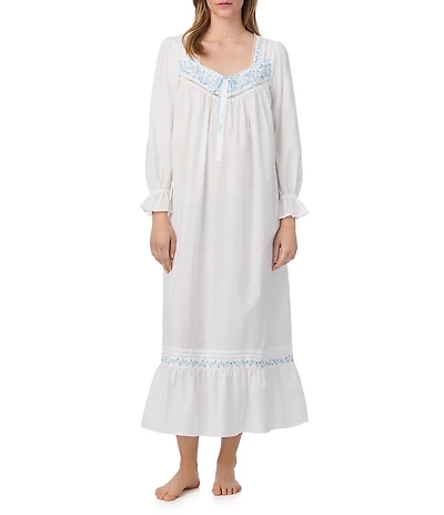Eileen West Long Sleeve Sweetheart Neck Woven Cotton Ballet Nightgown