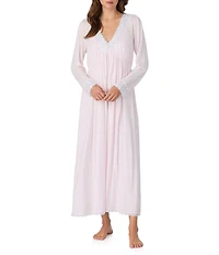 Eileen West Long Sleeve V-Neck Button Front Long Jersey Knit Robe