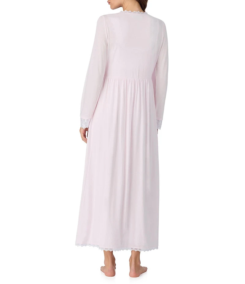 Eileen West Long Sleeve V-Neck Button Front Long Jersey Knit Robe