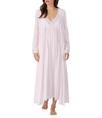 Eileen West Long Sleeve V-Neck Button Front Long Jersey Knit Robe